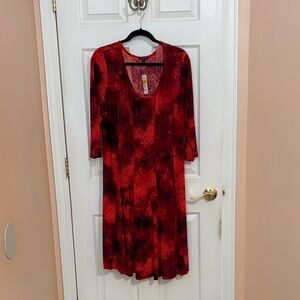 Red Printed V-Neck Midi Dress - Sami & Jo